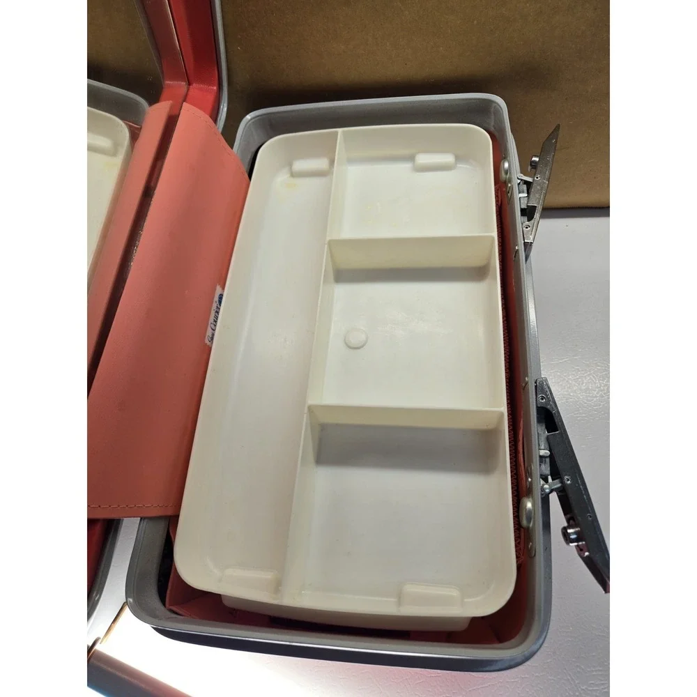 Vintage Sears Courier Samsonite Train Case Red Makeup Box Mirror Tray MCM